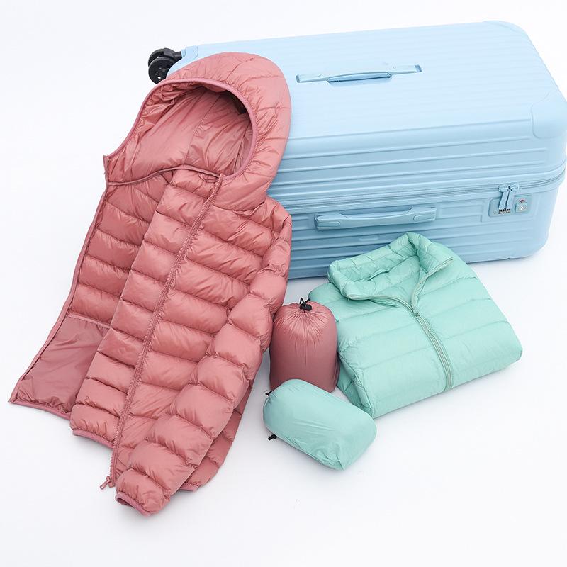 2026 Women's Lightweight Hooded Stand Collar Slim Down Jacket - Short Korean Style White Duck Outerwear