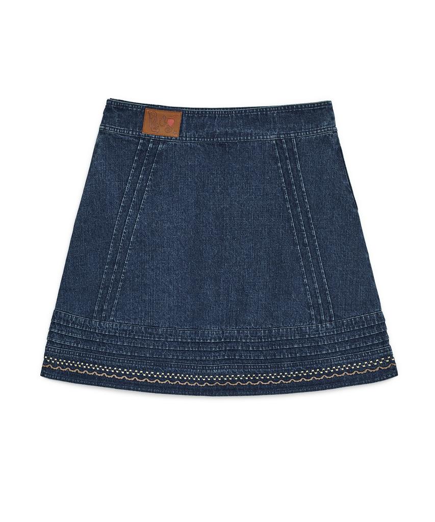 Hug Your Skin Denim Needlework Midi Skirt (Blue)