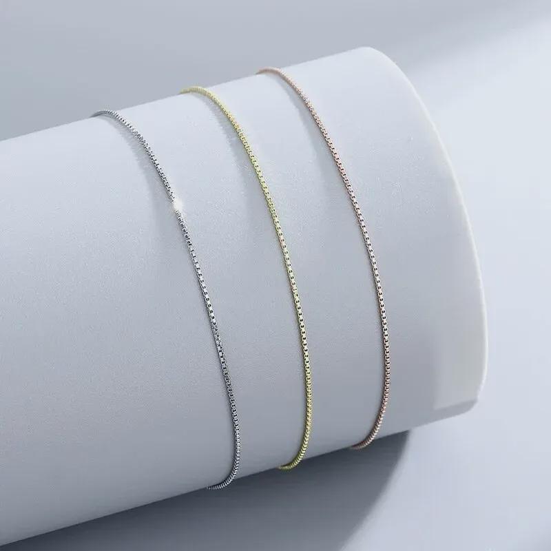 S925 Sterling Silver Beaded Box Chain Bracelet for DIY Fine Bead Stringing