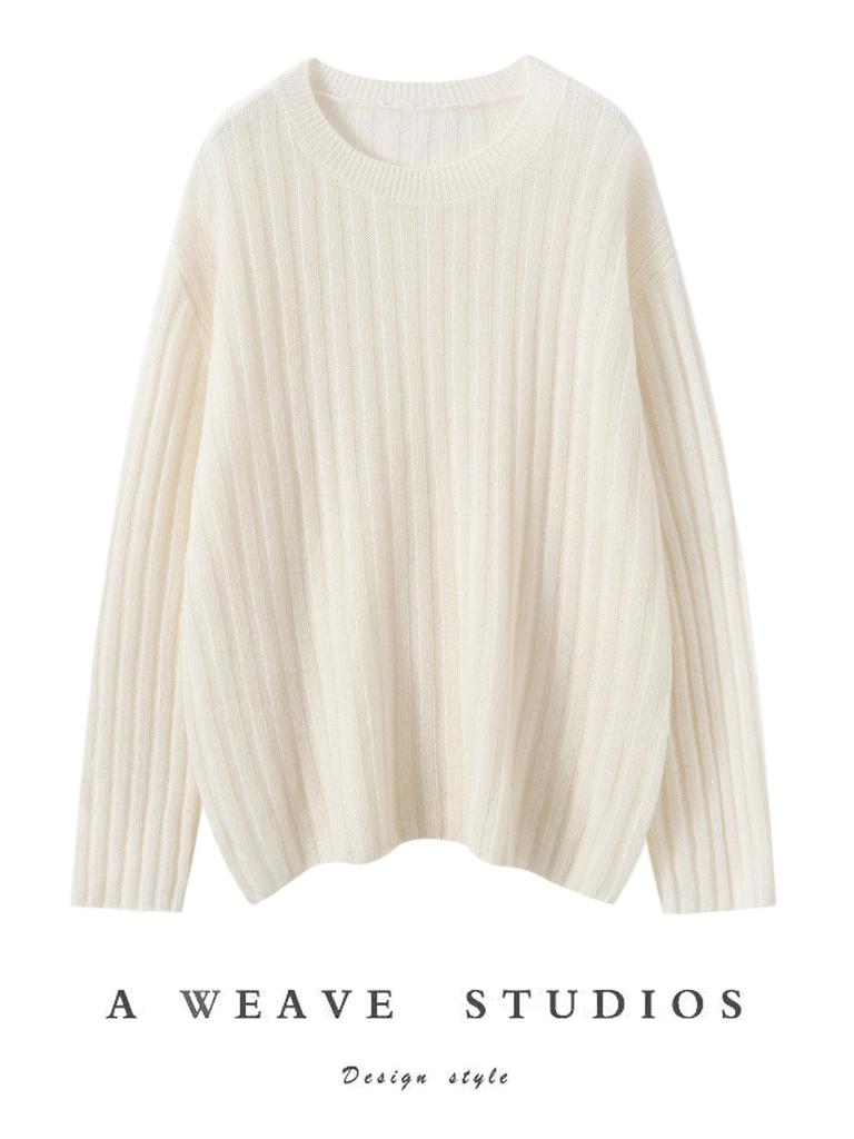 Women's Cashmere Round Neck Sweater - Autumn/Winter Soft Knit with Sequins, Long Sleeve Base Layer