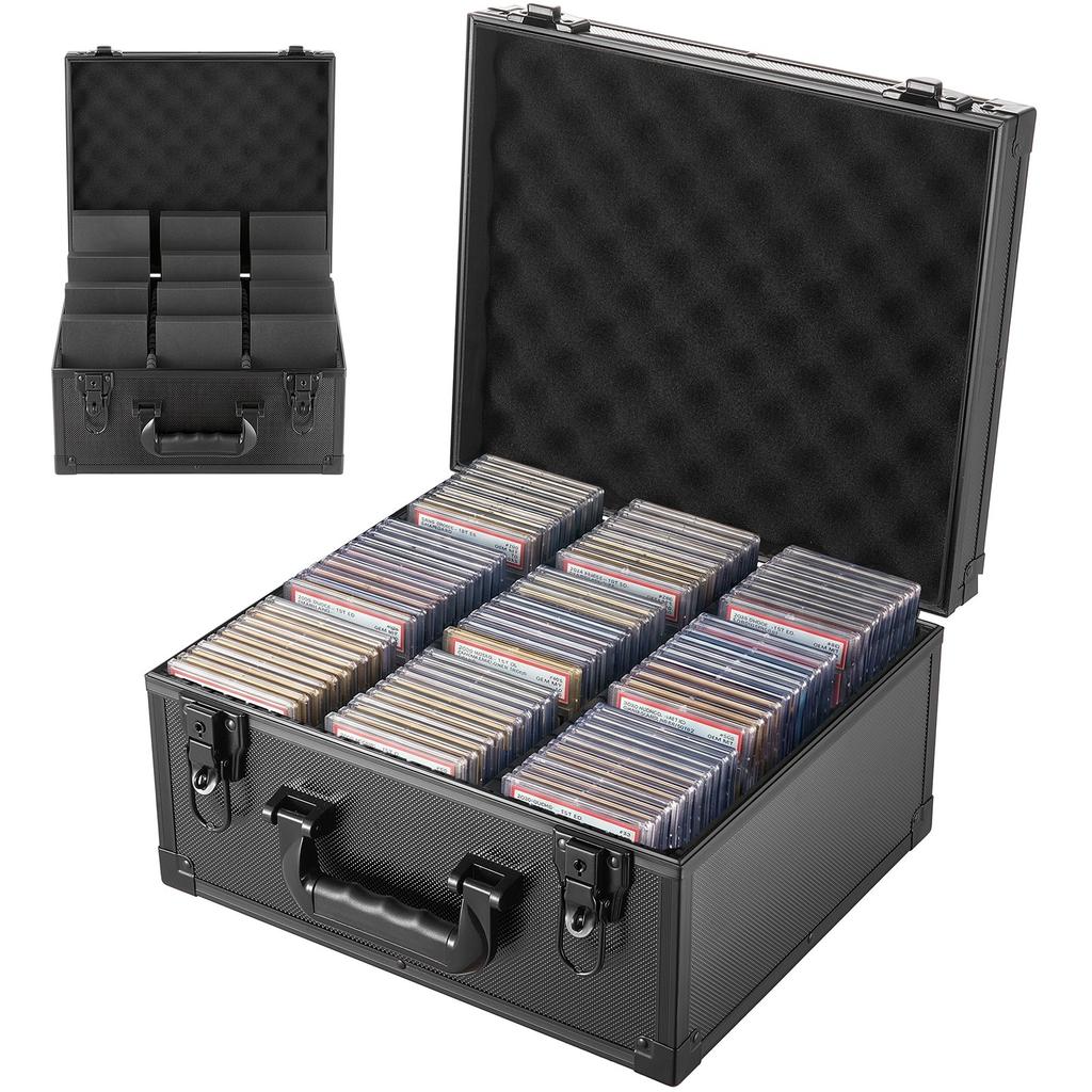 VEVOR Graded Card Case 3 Row 180 PSA Slab Storage Box with Mechanical Lock, Baseball Sports Trading Cards Holder Collector with 12 Dividers