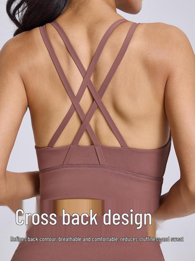 2025 High Support Lycra Sports Bra with Removable Pads and Cross Back Design for Yoga Fitness