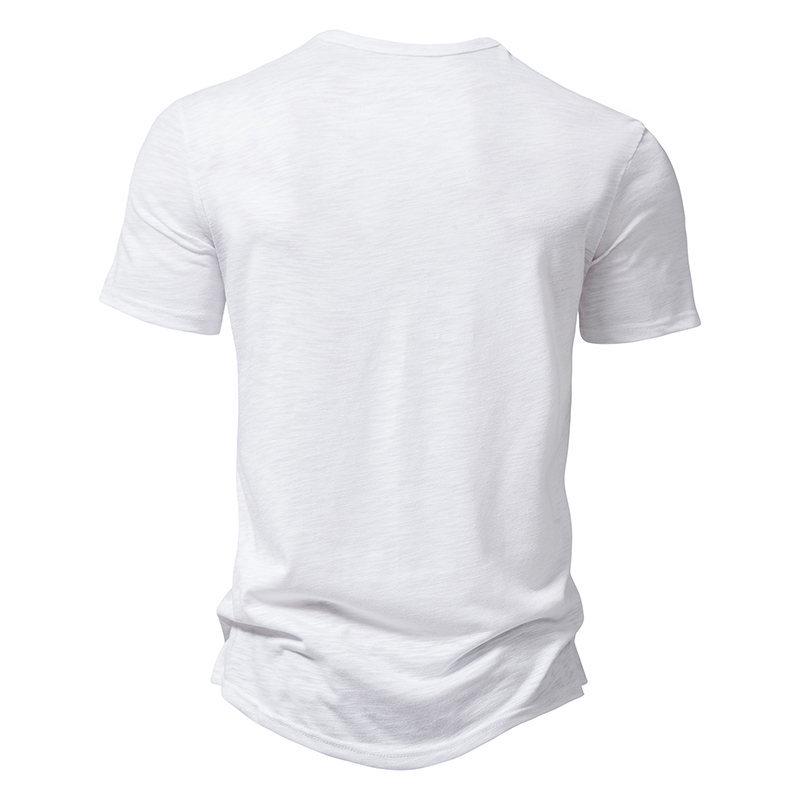 2023 Spring/Summer Men's Bamboo Cotton Henley Polo Tee - Casual Loose Fit, European Size