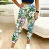 Summer Ladies Fresh Watercolor Printed Sweatpants Loose Fit Drawstring Joggers Elastic Cuff Daily Casual Pants