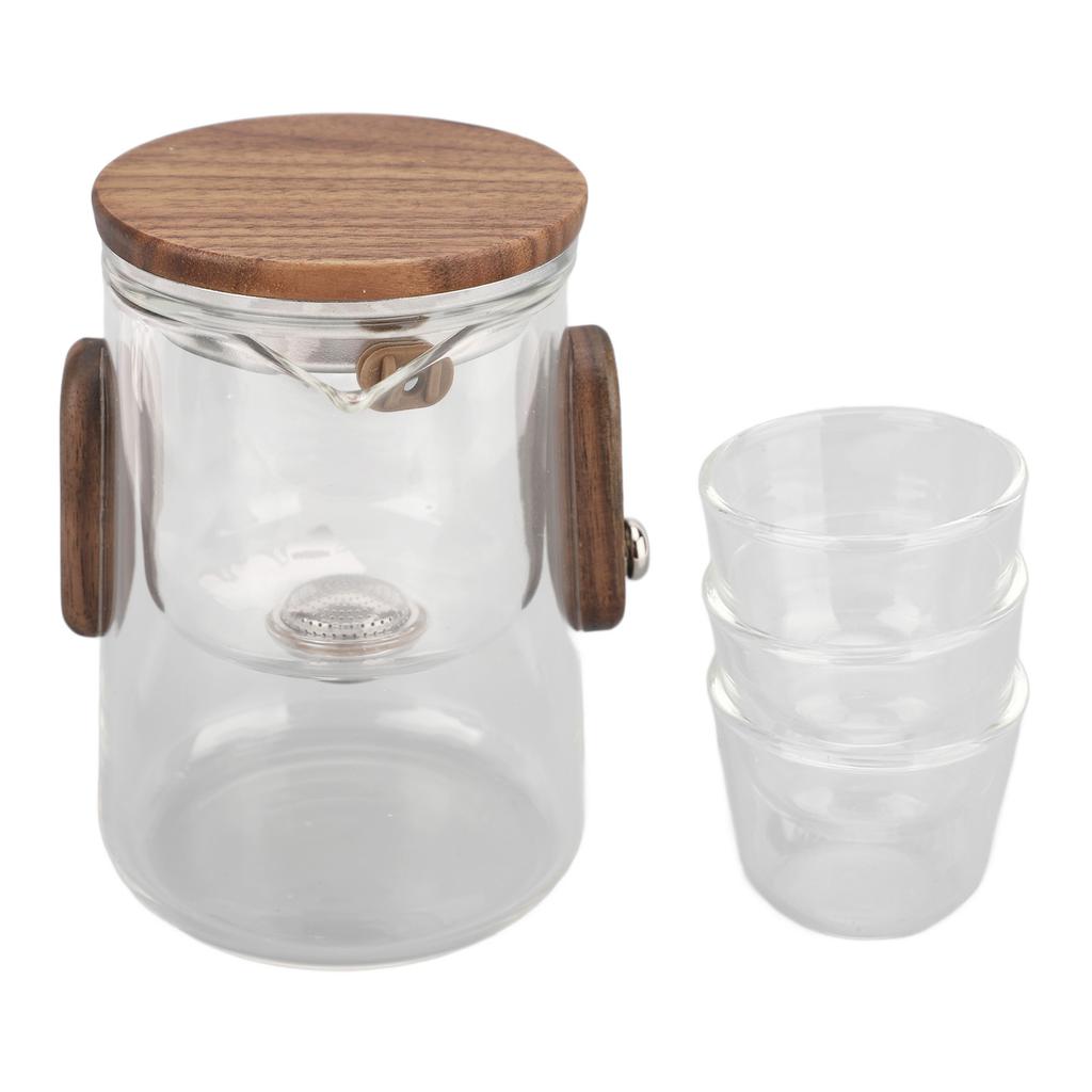 Glass Teapot Set with Cups Liner Storage Bag Small Capacity for Travel Non Leakage Spout