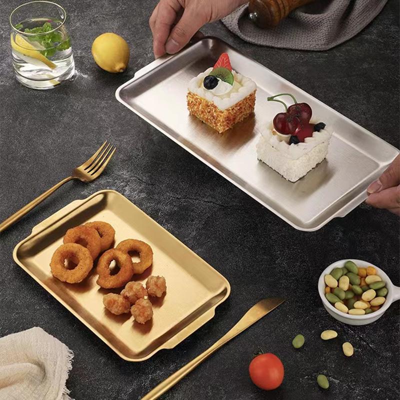 Thick Rectangular Tray Stainless Steel Food Storage Trays Sushi BBQ Flat Bottom Shallow Dishes Fruit Vegetable Plate Baking Pan