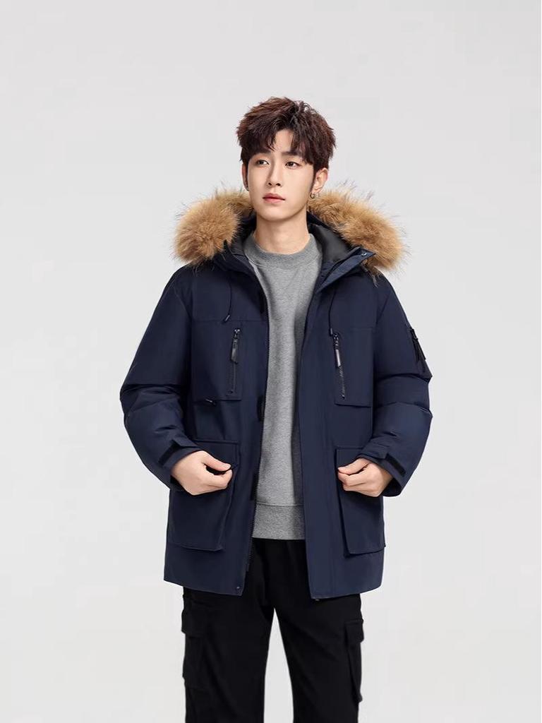 Men's Winter Hooded Down Jacket - Trendy, Stylish, Mid-Length, Red Outerwear for Couples (2025 Edition)