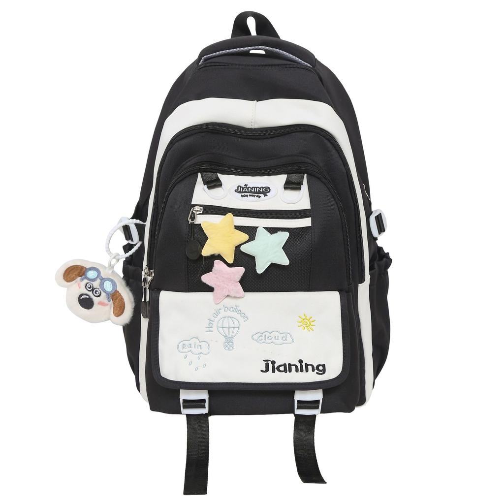 School bag high value multi-layer fresh junior high school sweet versatile contrasting color embroidery light