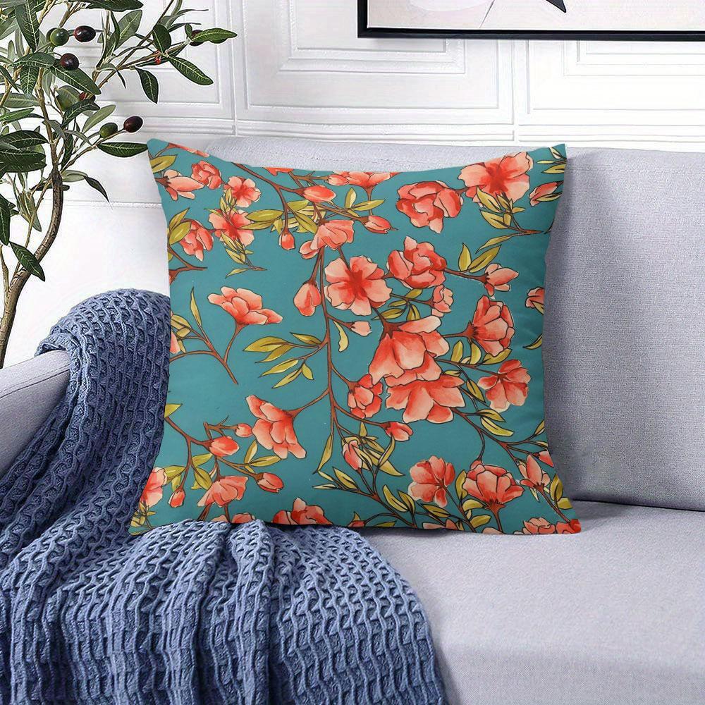 Coral Bloom square Jacquard Pillow Cover for Sofa Office Waist Cushion Cover Home Decorative Pillowcase