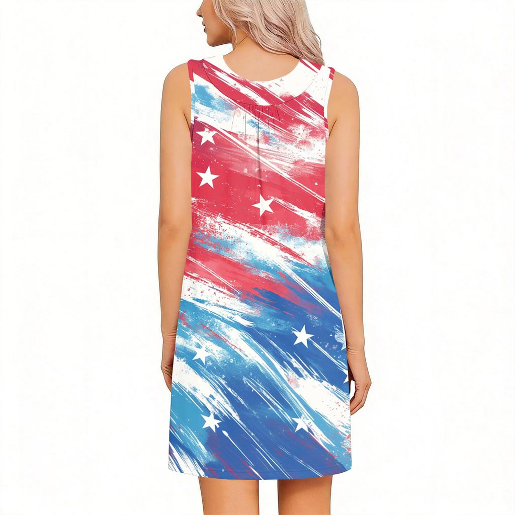 Sleeveless Independence Day Print Dress for Women Post Shoulder Surgery Easy Tear Design Lightweight Comfortable Fit Casual Summer Dress