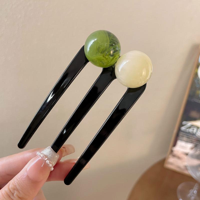 French Twist Pearl Beads Hair Stick Hair Clip Acetate U-Shaped Hair Fork Hairpin Tortoise Women Hair Bun Comb Hair Accessories