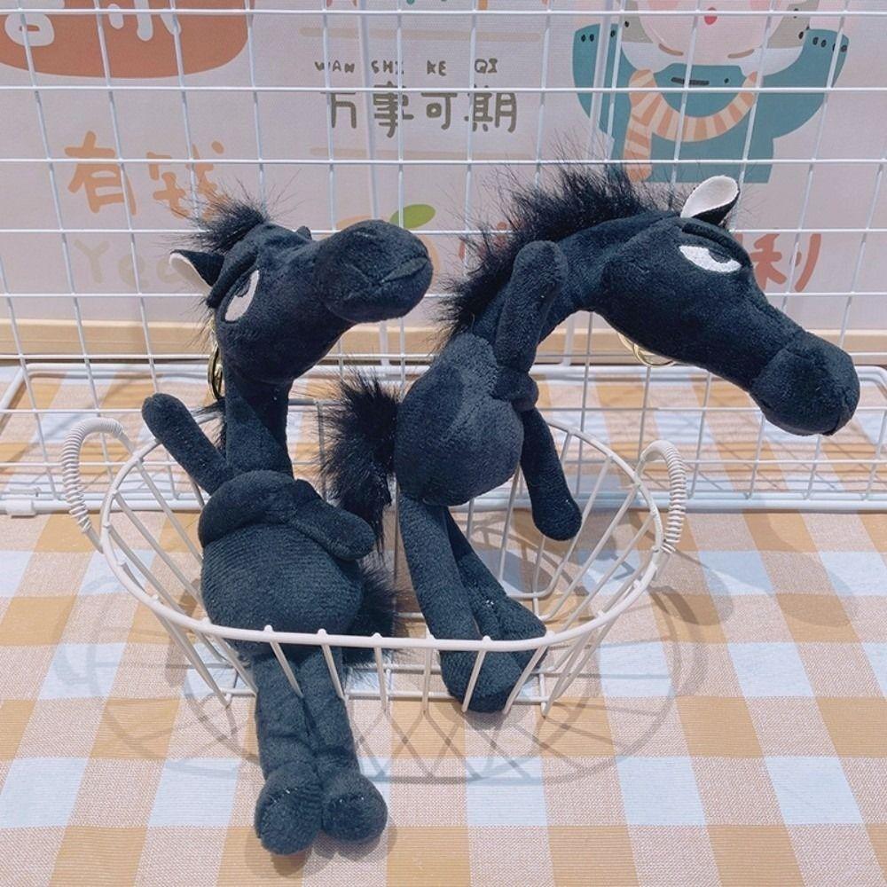 Cartoon Simulation Horse Stuffed Keychain Fantasy Style Exquisite Craftsmanship Horse Black Red Keyring Pony Christmas Gift