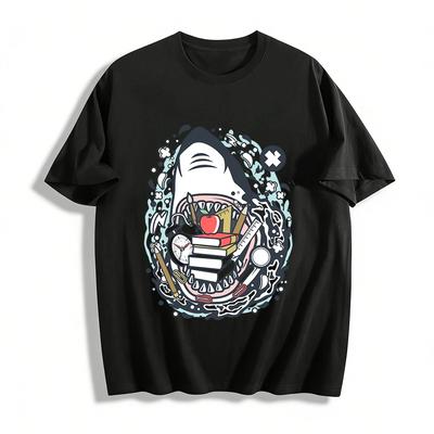 Shark School Supplies Print Casual Graphic T-Shirt Pure Cotton T-shirt