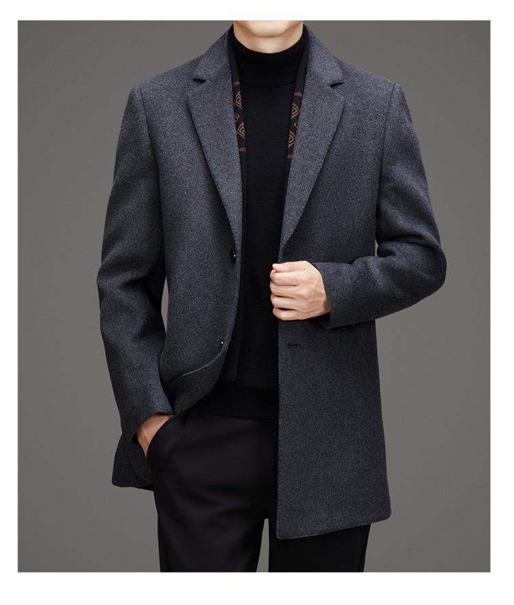 Men's Mid-Length Woolen Coat - Autumn/Winter Suit Collar Business Casual