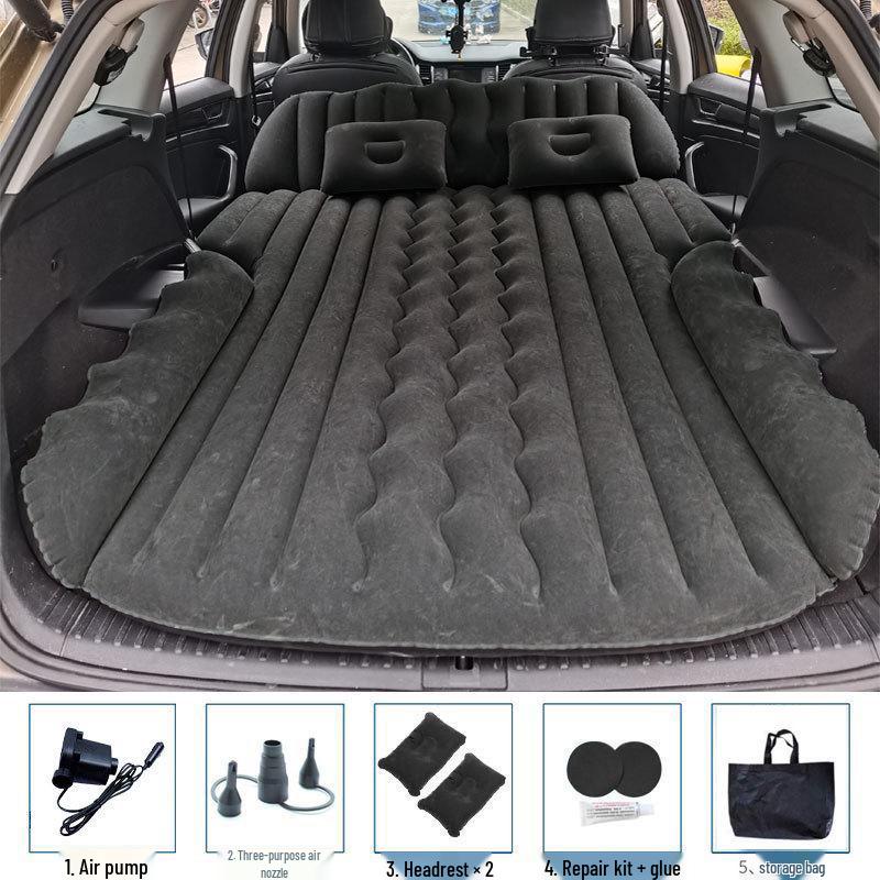 Universal Inflatable Car Mattress - Portable Folding Flocked Bed for Back Seat, SUV, and Sedan Trunk