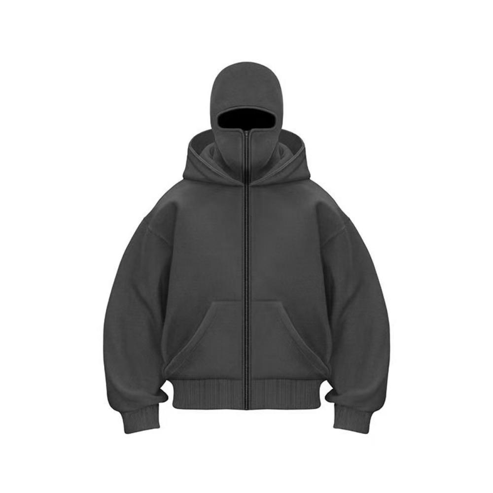 Men Hip Hop Double Hat Balaclava Hoodie Windproof Zipper Face Mask Sweatshirt Streetwear