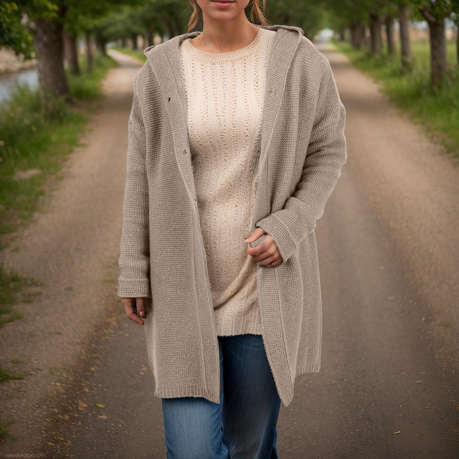 

Женский повседневный однотонный вязаный свитер с капюшоном, свободным воротником и кардиганом, женская куртка-свитер M хаки