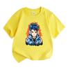 Kids 100% Cotton Crew Neck Short Sleeve T-Shirt, Cool Anime Blue Spiky Hair Gamer Boy Print Casual Soft Tee for Boys Girls Daily Wear