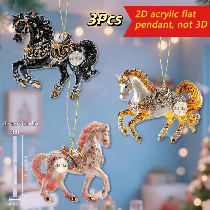 2/3/8Pcs Christmas 2D Flat Acrylic Horse Keychain Pendant Home Decoration Gift Festive Aesthetic Car Hanging Ornament Keychain
