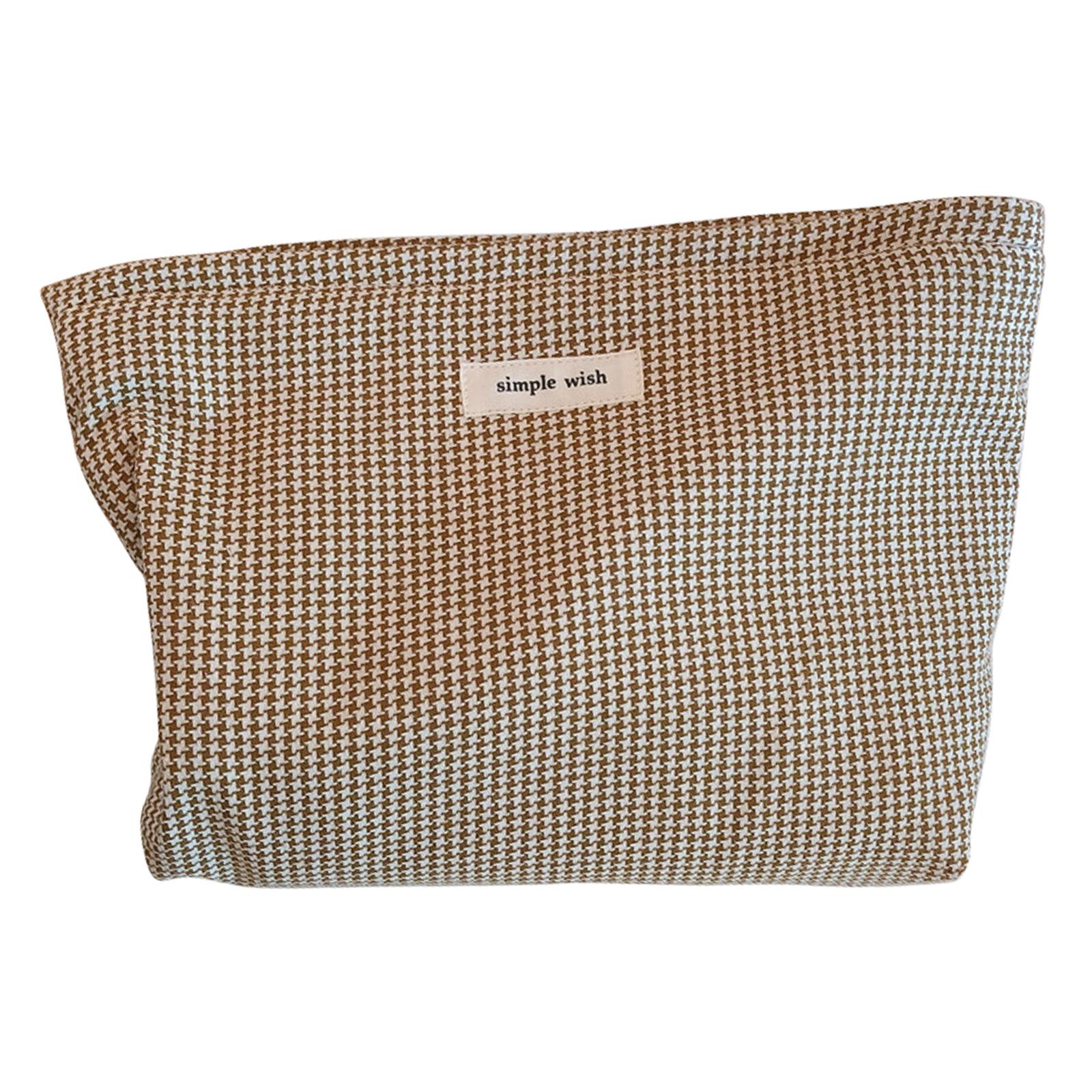 

75 Retro Makeup Bag Houndstooth Pattern Toiletries Cosmetic Carrying Bag Organizer Storage Pouch for Travel Khaki Small Grid