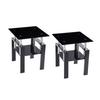 2-Piece Tempered Black Glass Sofa Table, Black Nightstand with Metal Leg for Living Room