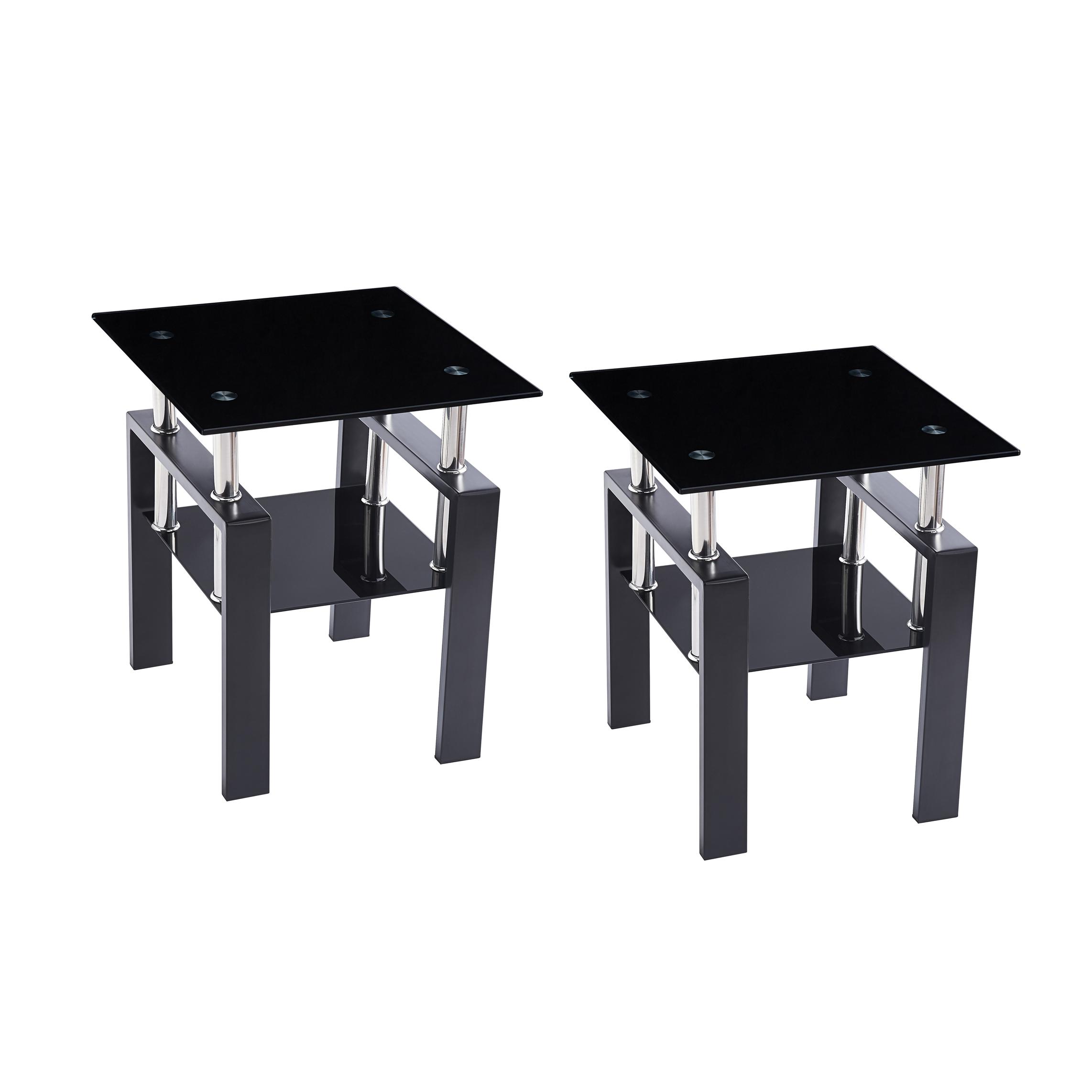 2-Piece Tempered Black Glass Sofa Table