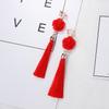 Hanfu-Inspired Red Tassel Clip-On Earrings with Chinese Knot Design