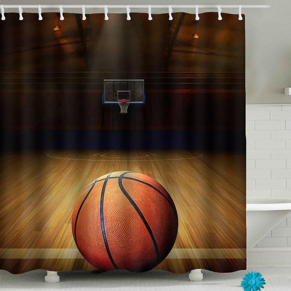 Basketball Shower Curtain For Boys Teen Ball Sports Bath Curtain Waterproof Fabric Bathroom Accessories With Hooks
