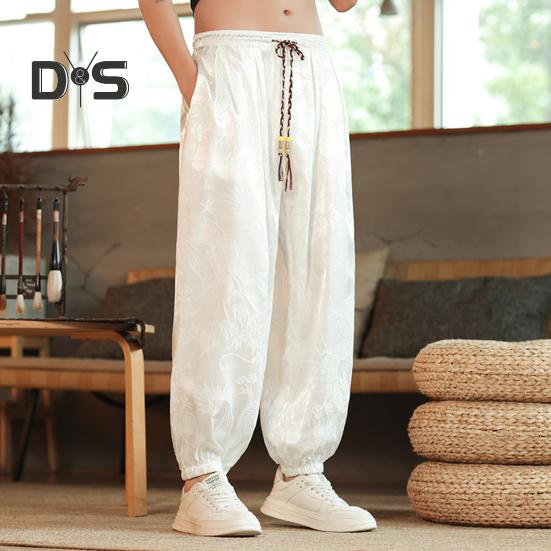 Herren Freizeithose mit Ethno-Vintage-Print, elastischer Bund, Multi-Pocket-Design, Sporthose, Pumphose, Alltagskleidung