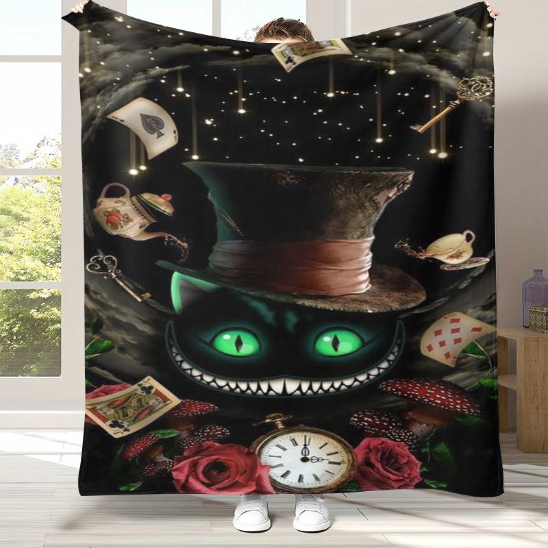 

Alice in Wonderland Cartoon Cheshire Cat Flannel Blanket,Ultra Soft Warm Plush Throw for Home Bedroom Bed Sofa Cover Kid Gift 75x90cm