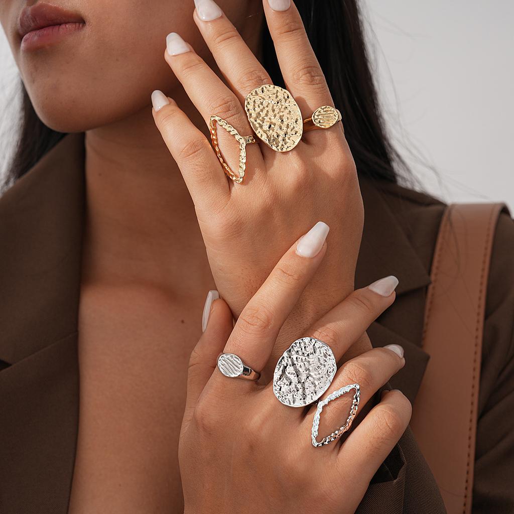 Three-piece Pleated Geometric Hollow Open Ring Niche Jewelry