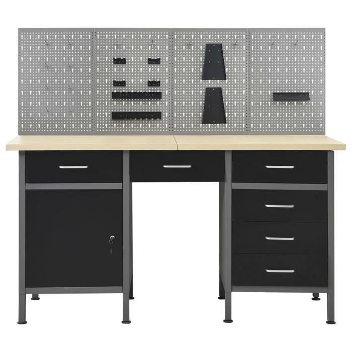 VidaXL Établi avec 4 Panneaux Muraux, Table de Travail avec Porte-outils, Établi de Bricolage avec Rangement, Organisateur 3053429