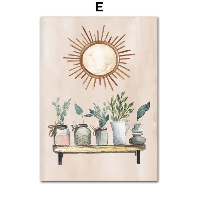 Modern Nordic Boho Monstera Vase Plantain Houseplant Wall Art Canvas Painting Posters And Prints Pictures For Living Room Decor