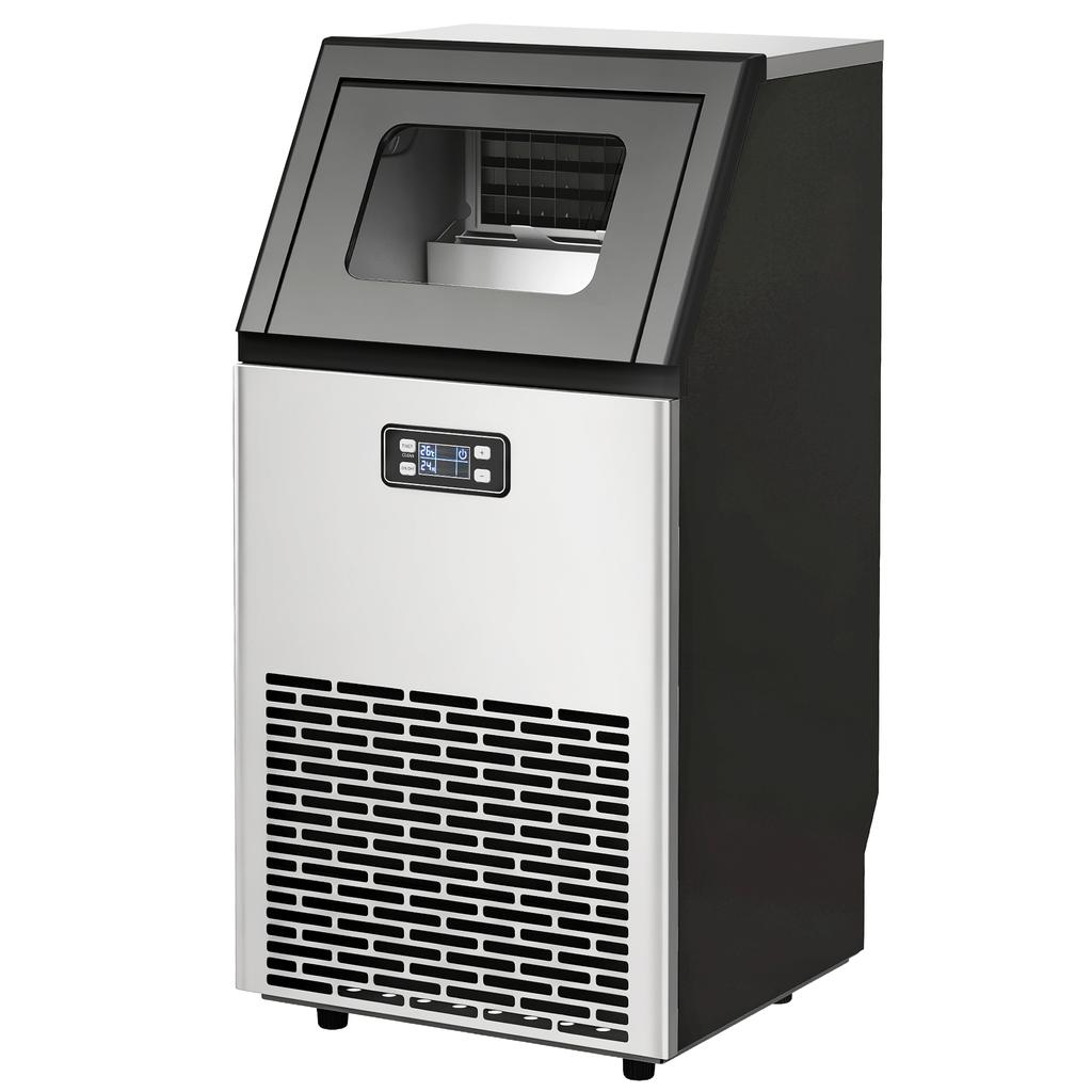 Commercial Ice Maker Machine, Freestanding Stainless Steel Ice Machine with Self-Cleaning, LCD Display, 45kg/24 Hours and 11kg Storage for Home