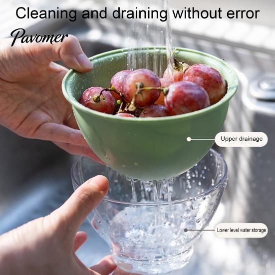 Space Saving Kitchen Organizer for Vegetables Double Layer Drain Basket, Fruit And Vegetable Washing Bowl, Transparent Bowl with Holes PET Fine