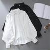 Camisas femininas brancas manga lanterna solta gola virada para baixo blusas simples sólidas design chique estilo coreano moda OL blusa top