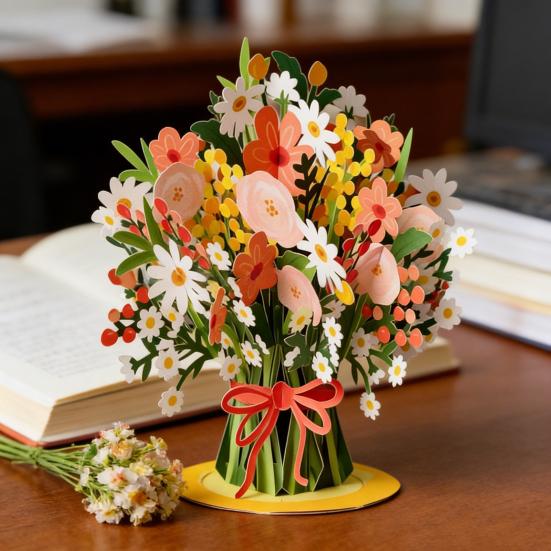 Pop-Up Vildblomma Alla Hjärtans Dag-kort 3D Pappersblomma Bukett Grattiskort Vikbar Romantiska Blomsterkort för Födelsedag Mors Dag Jubileum