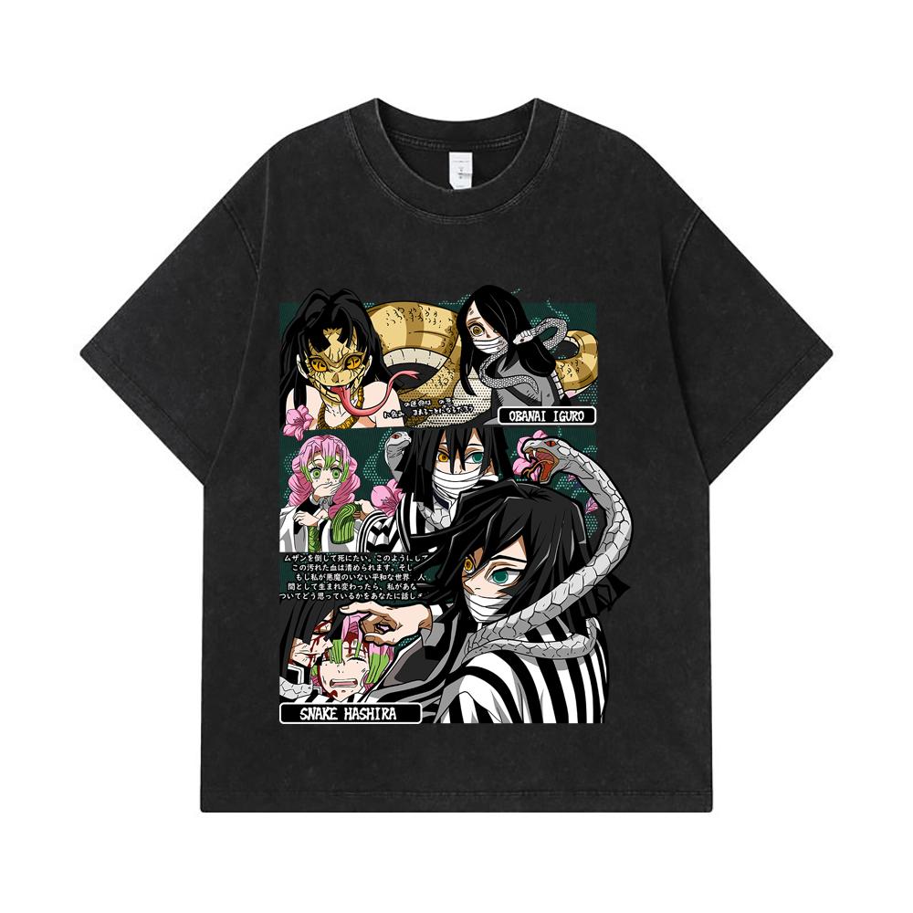 275 GSM Washed T-shirts 100% Cotton Demon Slayer V17 Obanai Print Unisex Heavy Cotton T Shirt