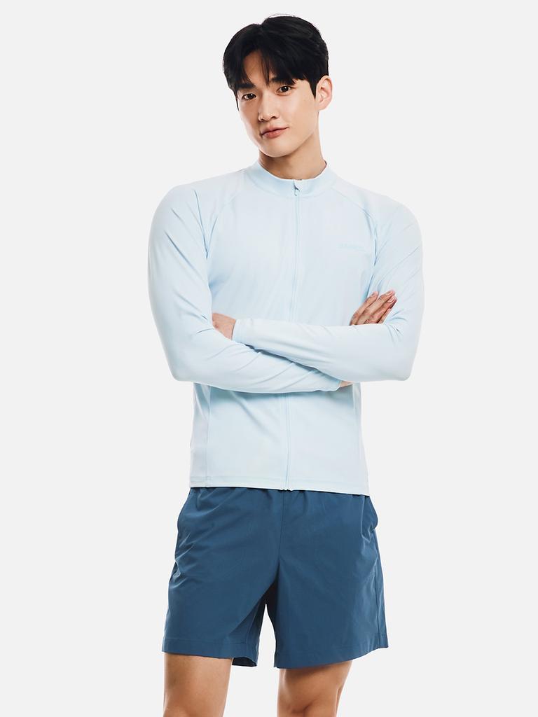 BARREL Men'S Essential Standard Fit Zip-Up Rash Guard Aqua Blue (B6Smwzr102Aqb)