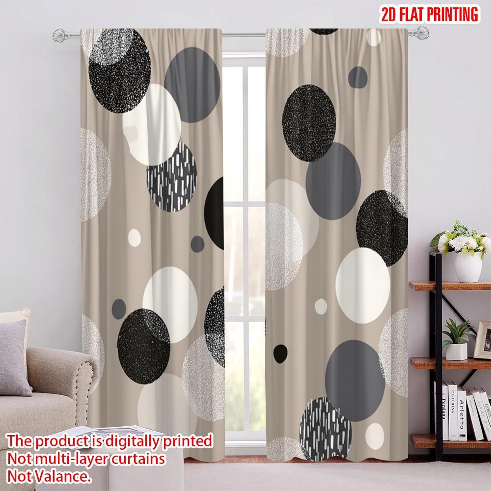 2pcs,2D Plane Printing Curtains&Window Treatment Abstract Circle Fusion Durable 100% Polyester Fabric (without Rod) Room Decor
