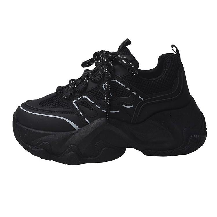 Popular Fried Street Thick-soled Heightening Dad Shoes Women's Spring and Autumn Versatile Feet Small 2025 New Black Casual Sports Shoes