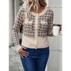 Women's Cardigans - Women's Long Sleeve Button Cropped Knit Cardigan, Elegant Tweed Style Short Sweater Coat, Daily Fashion Outerwear Women
