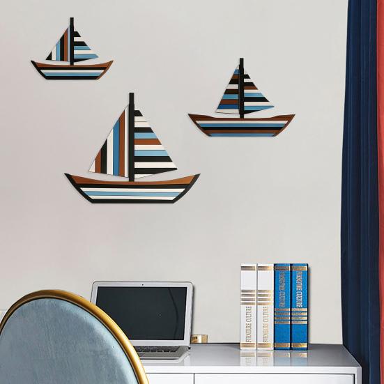 Yousheng 3 Pcs Wooden Sailboat Wall Decor Coastal Nautical Hanging Sailboat Wall Art Rustic Ocean Shipping Boat Sculpture for Home Bathroom Living