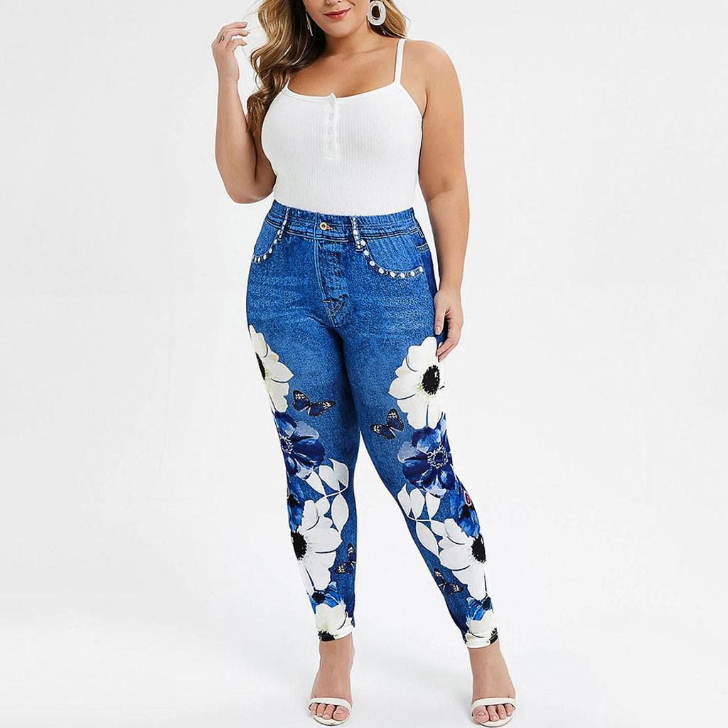 Women's Plus Size Casual Imitation Cowboy Leggings Elasticity Slim Cropped Pants