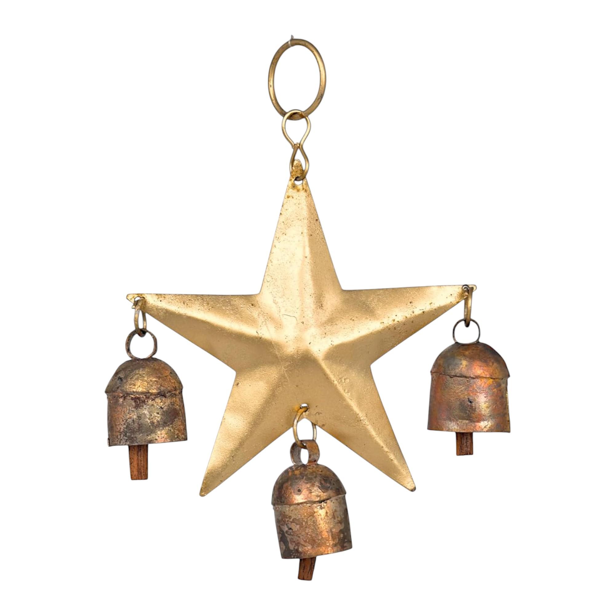 

Rustic Star Wind Chime With 3 Bells Gold Metal Hanging Chime For Yard Garden Porch Balcony Outdoor Indoor Farmhouse Boho Home Decor Ornament