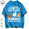 Cat Make Me Happy Design Unisex T Shirts Fashion All-Match T-Shirt Cotton Casual Clothing Summer Loose Unisex Retro Streetwear