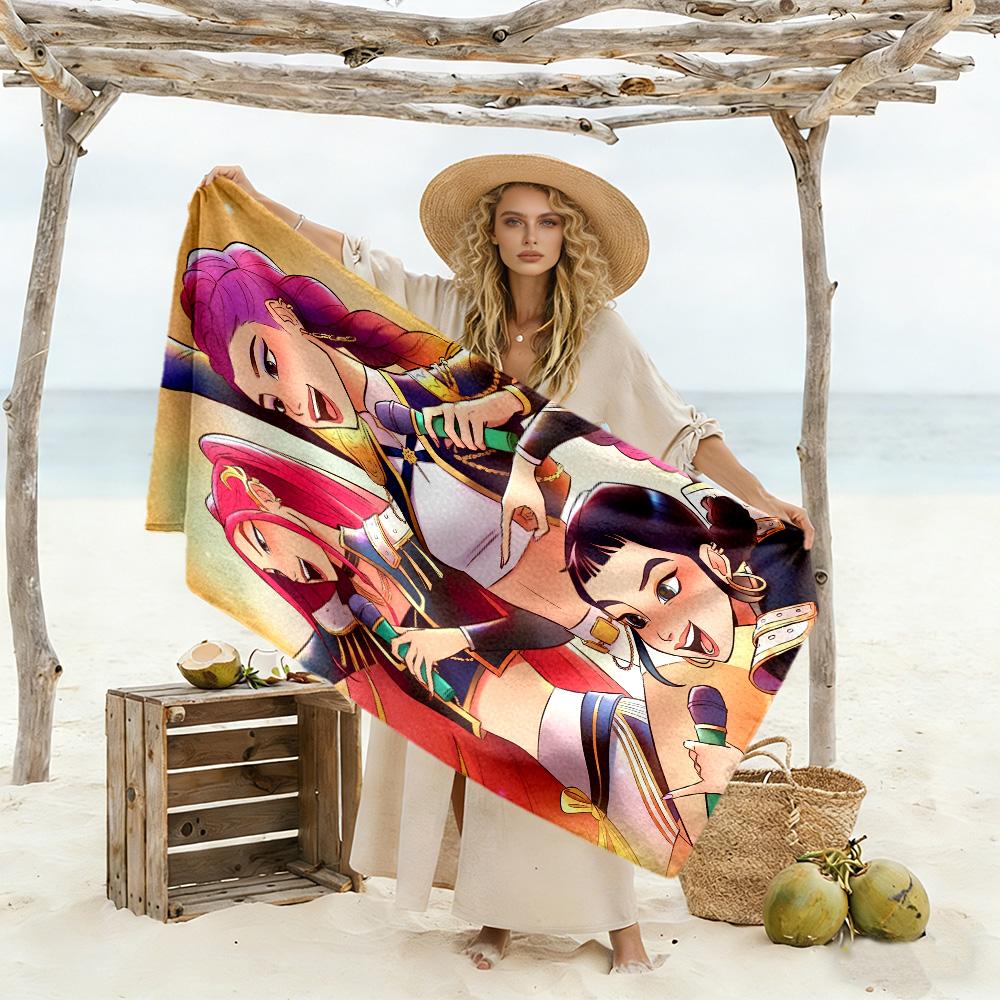 Colorful K-pop Demon Girl Beach Towel Super Soft & Absorbent Comfortable Lightweight Portable for Swimming,Beach,Camping, Travel, Beach Accessories,Gy