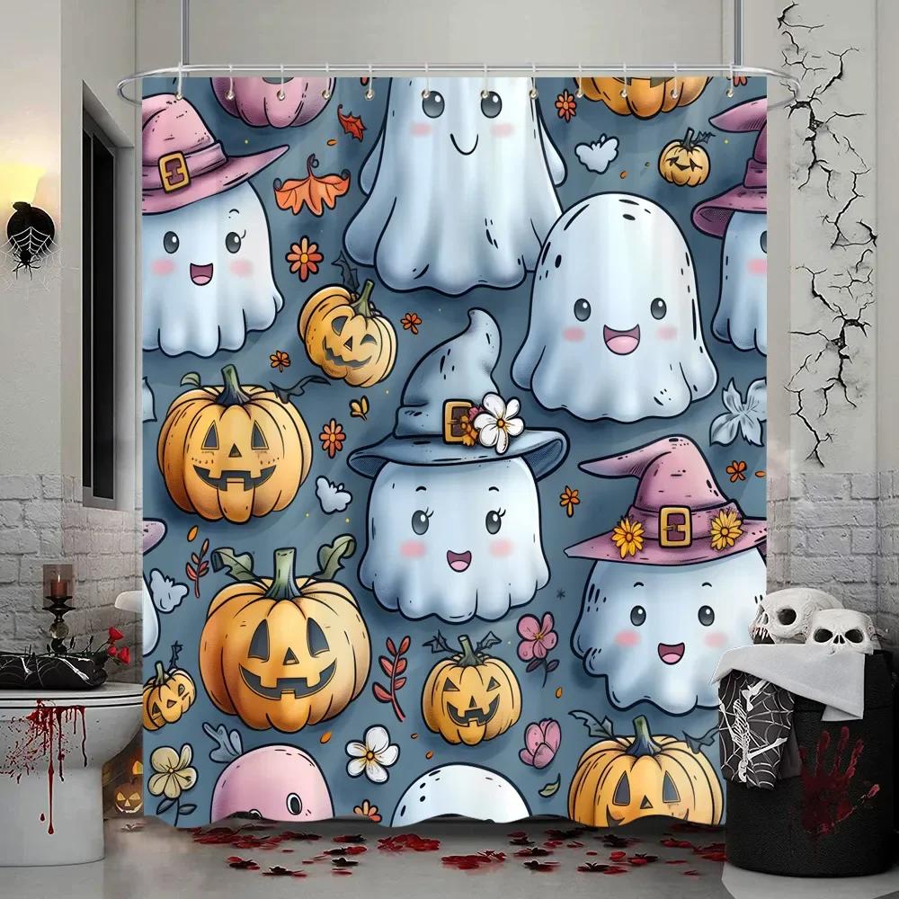 Halloween Shower Curtain Trick or Treat Skeleton Naughty Elf Castle Pumpkin Polyester Shower Curtains Bathroom Decor