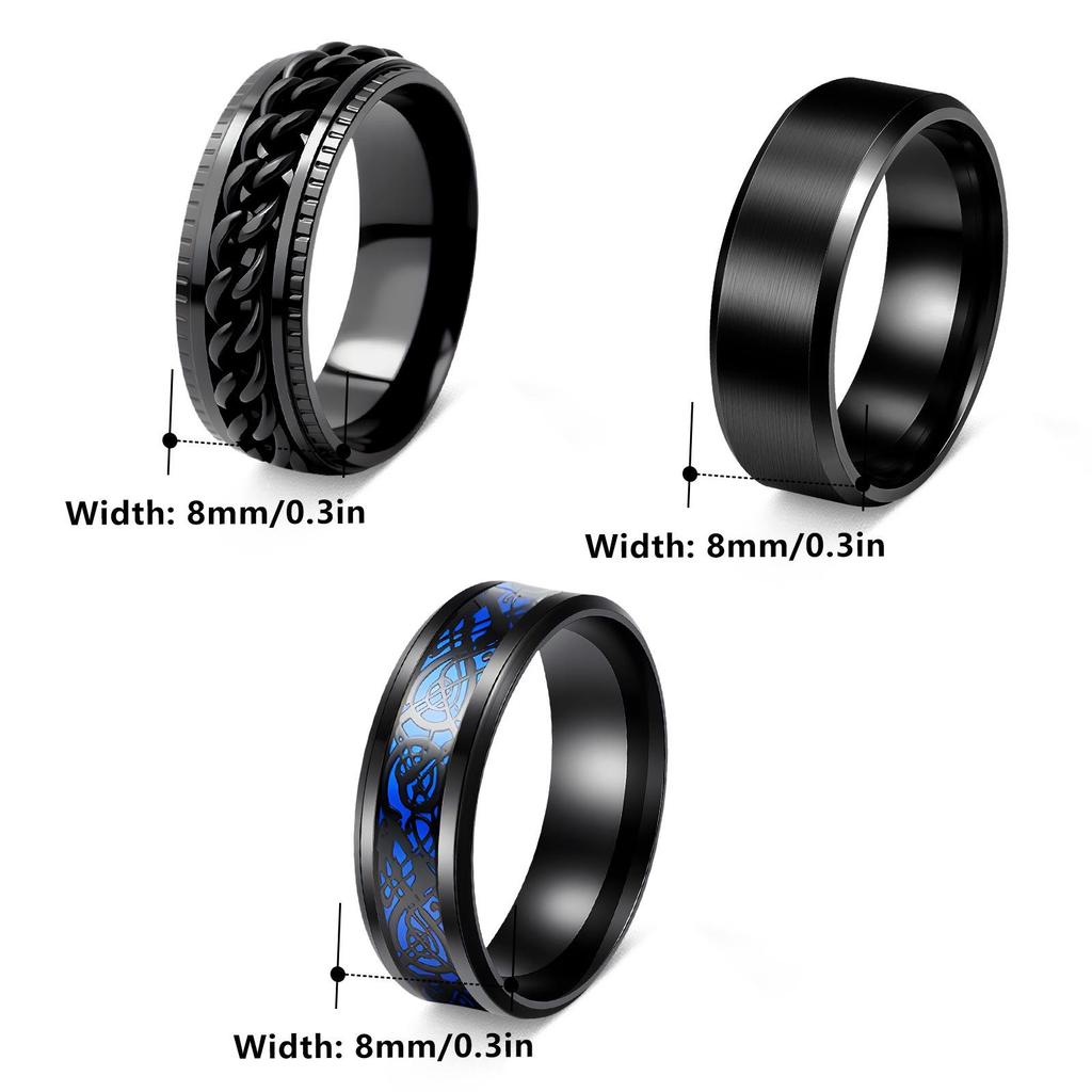 Xiyin Men's Black Titanium Steel Rotating Chain Ring