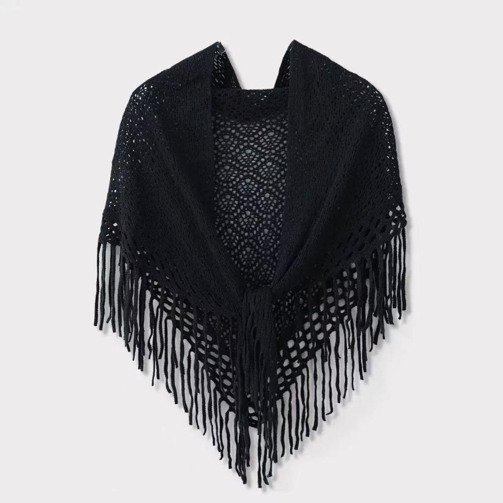 Wraps Tassels Shawl Cape Fart Curtain Retro Hollow Out Scarves Scarf Accessories чёрный